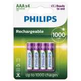 Pilhas Recarregável Philips AAA com 4 Pilhas, 1000MAH, R03B4RTU10/97