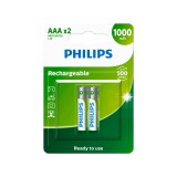 Pilhas Recarregável Philips AAA com 2 Pilhas, 1000MAH, R03B2RTU10/97