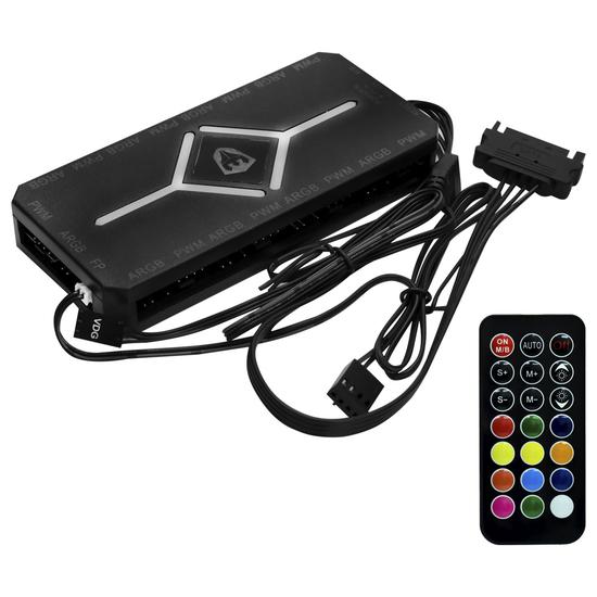 Anúncio: Controlador ARGB Sate ACB-5 Black, 9xPWM, 9x Conectores ARGB 3 pines 5V, Sata Power imput, com controle *G