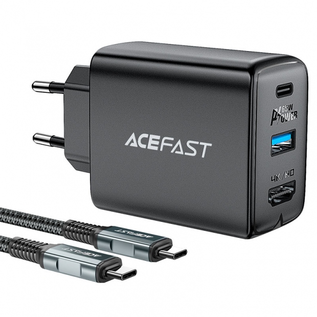 Anúncio: CARREGADOR ACEFAST A17 65W USB-A + USB-C + HDMI 3EN1 BLK + CABO