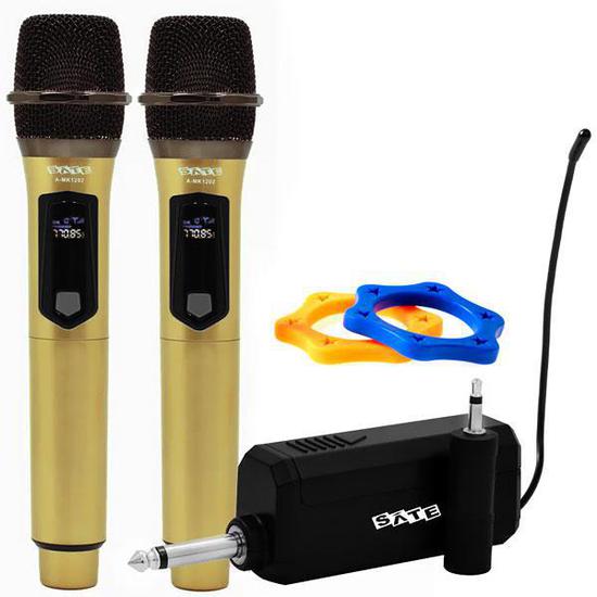 Anúncio: MICROFONE SATE A-MK1202 WIRELESS KIT 2 MIC GOLD