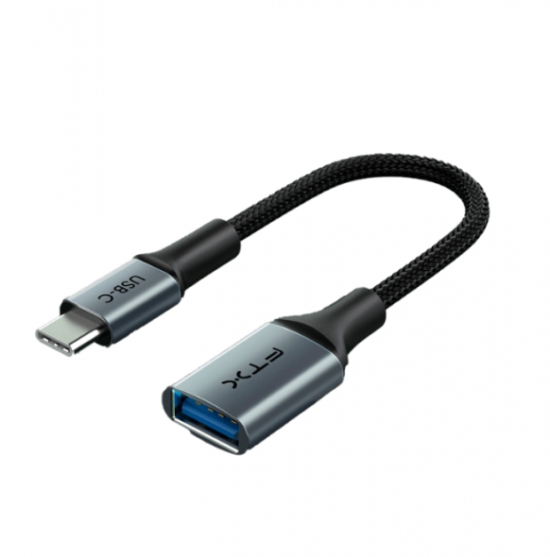 Anúncio: Adaptador USB-C Macho para USB-A Fêmea FTX OTG CT-CMAF3.0, 5Gbps, Carcaça de Alumínio, Nylon Trançado