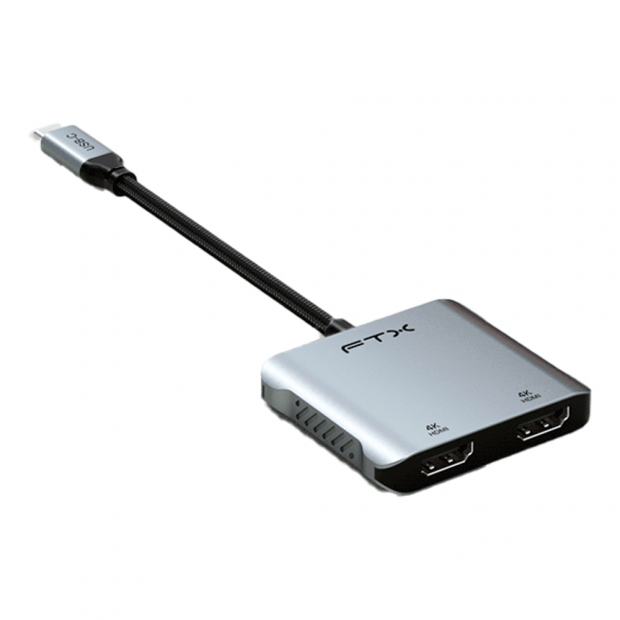 Anúncio: Adaptador USB-C FTX 4 en 1, CT-CM2H4K-AG, 2xHDMI 4k, 1xUSB-C 100W, 1xUSB-A 2.0, Cinza