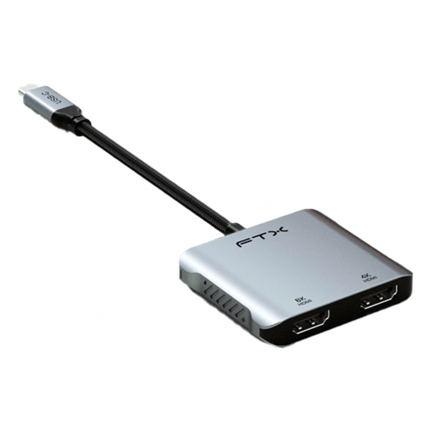 Anúncio: Adaptador USB-C FTX 4 en 1, CT-CM2H8K-AG, 2xHDMI 4k/8k, 1xUSB-C 100W, 1xUSB-A 2.0, Cinza