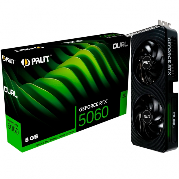 Anúncio: Placa de Vídeo PALIT GeForce RTX5060 DUAL, 8GB GDDR7, 128Bits, 1x HDMI 2.1b 3x DisplayPort 2.1b, NE75060019P1-GB2063D