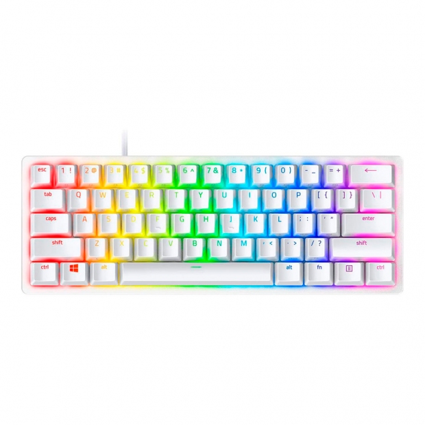 Anúncio: Teclado Gamer Mecânico Razer Huntsman Mini, RGB 60% USB-C, Switch Razer Clicky Roxo, Inglês, Branco Mercury