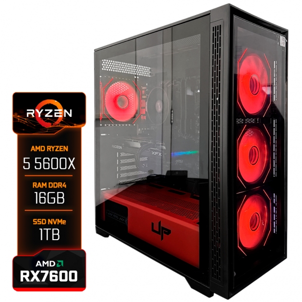Anúncio: PC Gamer Montado TITAN Ryzen 5 5600X, Radeon XFX RX7600, 16GB RAM DDR4, SSD 1TB, Fonte 550W, 4x Fans RGB, Optmus Vidro Temperado