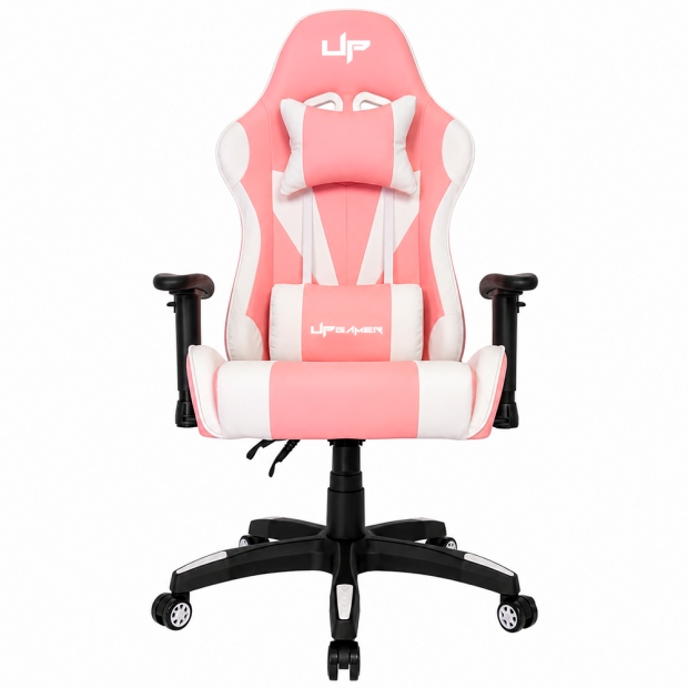 Anúncio: Cadeira Gamer UP Gamer LT Series PKWT01, PU Algodão Base em Nylon Reclinável Até 100kg, Rosa e Branco