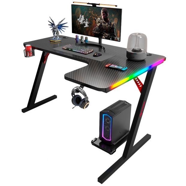 Anúncio: Mesa Gamer UP Gamer UPGP201BK, 1,60m Tampo Textura Fibra de Carbono, Estrutura em Aço, Iluminação RGB, Suporte Copo e Fone, Preto