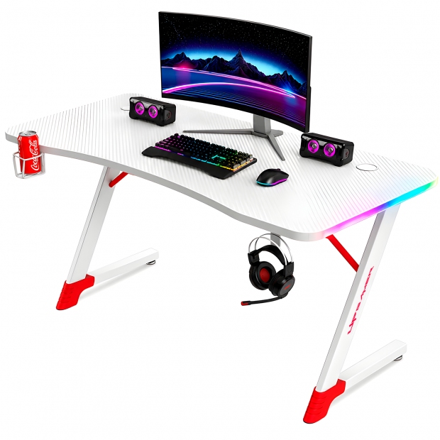 Anúncio: Mesa Gamer UP Gamer UPGD2209, 1,40m Tampo Textura Fibra de Carbono, Estrutura em Aço, Iluminação RGB, Suporte Copo e Fone, Branco