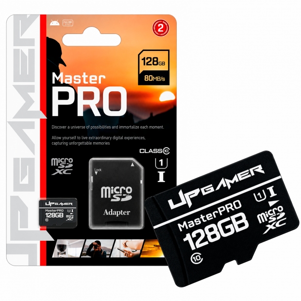 Anúncio: Cartão de Memória Micro SD XC UP Gamer Master PRO 128GB, U1 Classe 10, 80MB/s, Adaptador SD, CMT/128GBSDXC, Preto