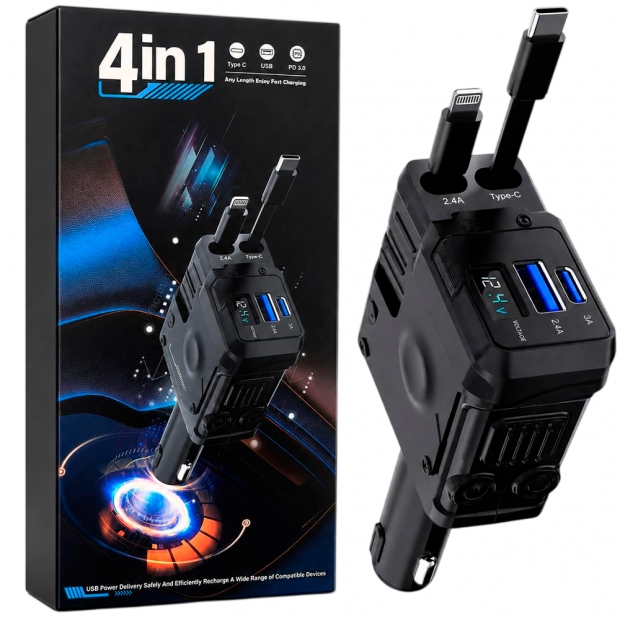 Anúncio: CARREGADOR P/ CARRO 4EN1 USB/USB-C/LIGHTNING