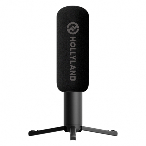 Anúncio: Adaptador de Entrevista Hollyland Microfone Sem Fio 2 em 1 Mão e Mesa Espuma Suporte Retrátil Preto