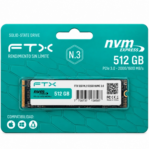 Anúncio: SSD M.2 512GB FTX (N.3) NVME 138594 2000/1600MB/S 3.0