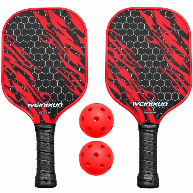 Anúncio: Kit Pickleball Iveinixun PK08051 Fibra 2 Raquetes 2 Bolas Case Vermelho