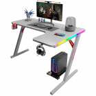 Mesa Gamer UP Gamer UPGP201WT, 1,60m Tampo Textura Fibra de Carbono, Estrutura em A�o, Ilumina��o RGB, Suporte Copo e Fone, Branco