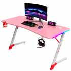 Mesa Gamer UP Gamer UPGD2209, 1,40m Tampo Textura Fibra de Carbono, Estrutura em A�o, Ilumina��o RGB, Suporte Copo e Fone, Rosa e Branco