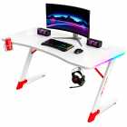 Mesa Gamer UP Gamer UPGD2209, 1,40m Tampo Textura Fibra de Carbono, Estrutura em A�o, Ilumina��o RGB, Suporte Copo e Fone, Branco
