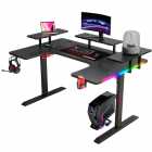 Mesa Gamer UP Gamer UPGP203, 1,60m Tampo Textura Fibra de Carbono, Estrutura em A�o, Ilumina��o RGB, Suporte Copo e Fone, Preto