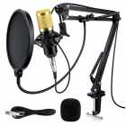 KIT MICROFONE VEDO BM800USB PROFISSIONAL + SUPORTE PRETO/DOURADO