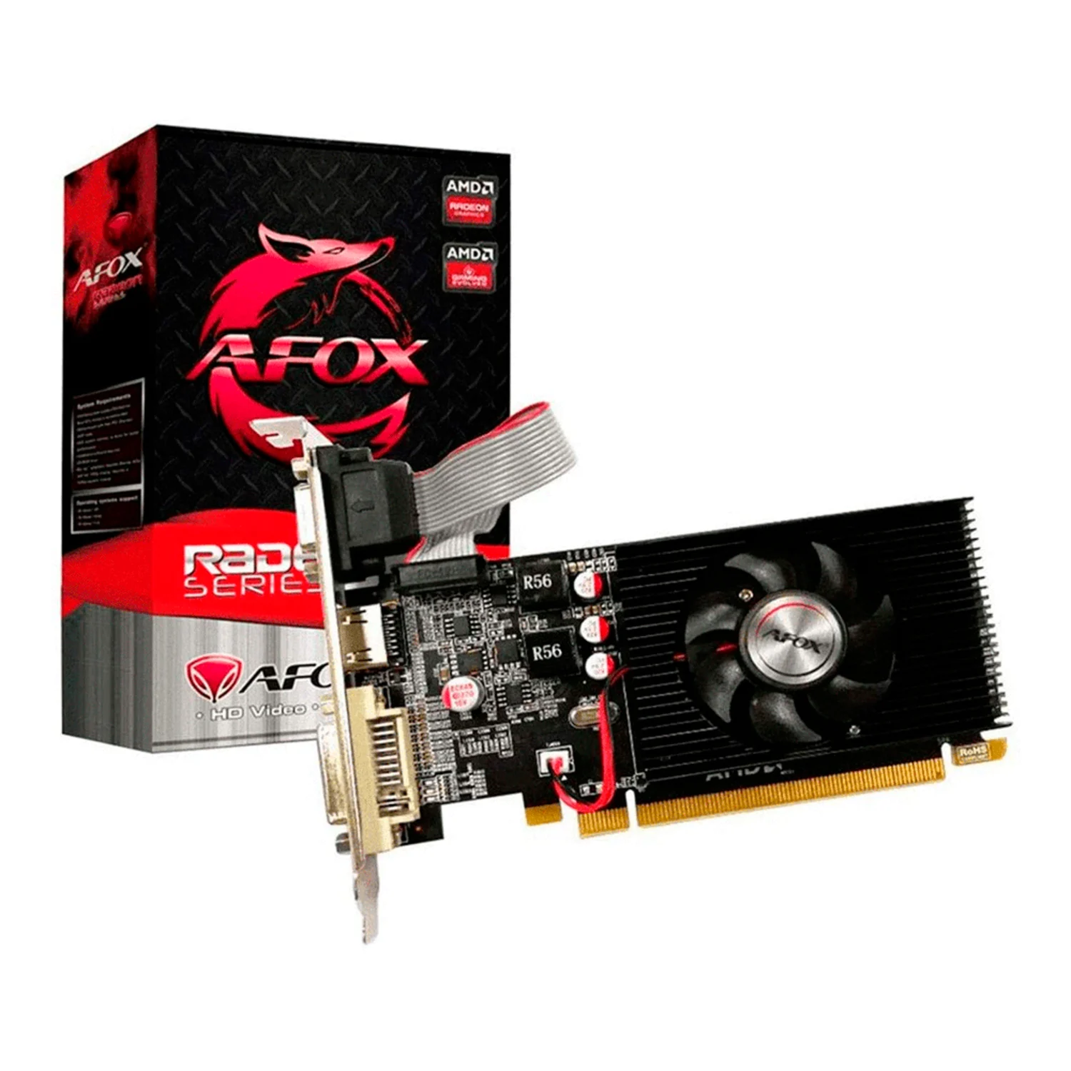 Placa de Video Afox 2GB AMD Radeon R5 230 GDDR3 AFR5230-2048D3L9 64Bits 625Mhz HDMI, DVI, VGA(D-Sub), Lowprofile